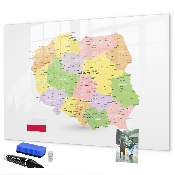 Pizarra borrable de cristal con imanes Mapa interactivo de Polonia para personalización