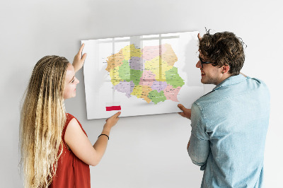Pizarra borrable de cristal con imanes Mapa interactivo de Polonia para personalización