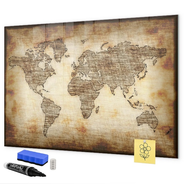 Pizarra magnética de pared con rotulador Mapa del mundo con ubicaciones de fotos
