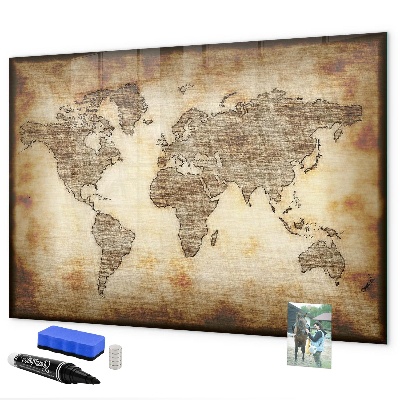 Pizarra magnética de pared con rotulador Mapa del mundo con ubicaciones de fotos