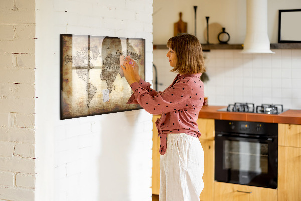 Pizarra magnética de pared con rotulador Mapa del mundo con ubicaciones de fotos