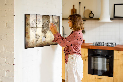 Pizarra magnética de pared con rotulador Mapa del mundo con ubicaciones de fotos