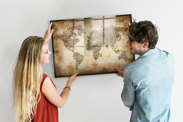 Pizarra magnética de pared con rotulador Mapa del mundo con ubicaciones de fotos