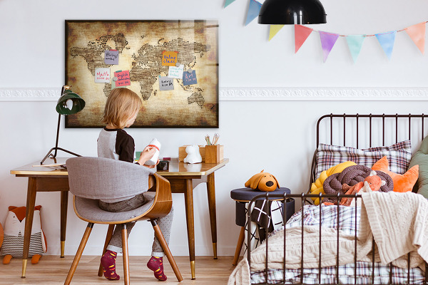 Pizarra magnética de pared con rotulador Mapa del mundo con ubicaciones de fotos