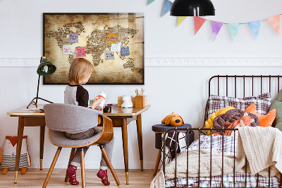 Pizarra magnética de pared con rotulador Mapa del mundo con ubicaciones de fotos