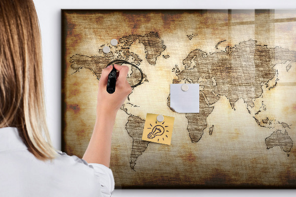 Pizarra magnética de pared con rotulador Mapa del mundo con ubicaciones de fotos