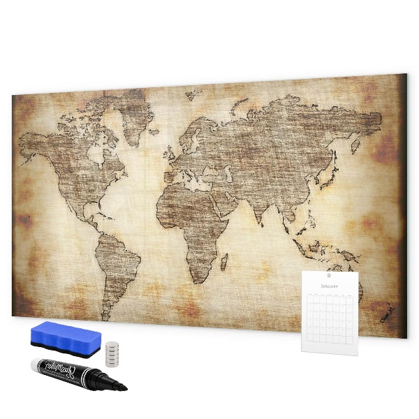 Pizarra magnética de pared con rotulador Mapa del mundo con ubicaciones de fotos