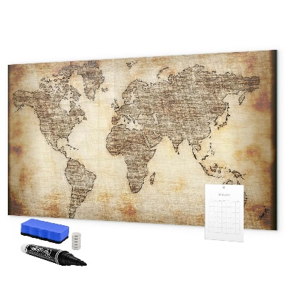 Pizarra magnética de pared con rotulador Mapa del mundo con ubicaciones de fotos