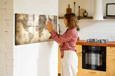 Pizarra magnética de pared con rotulador Mapa del mundo con ubicaciones de fotos