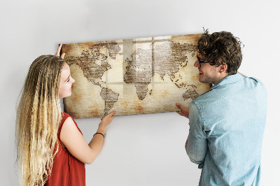 Pizarra magnética de pared con rotulador Mapa del mundo con ubicaciones de fotos