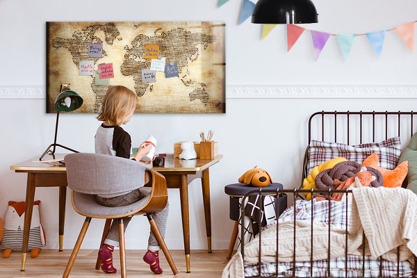 Pizarra magnética de pared con rotulador Mapa del mundo con ubicaciones de fotos