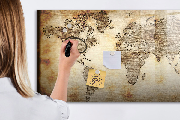 Pizarra magnética de pared con rotulador Mapa del mundo con ubicaciones de fotos
