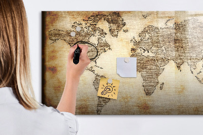 Pizarra magnética de pared con rotulador Mapa del mundo con ubicaciones de fotos