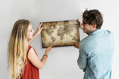 Pizarra magnética de pared con rotulador Mapa del mundo con ubicaciones de fotos