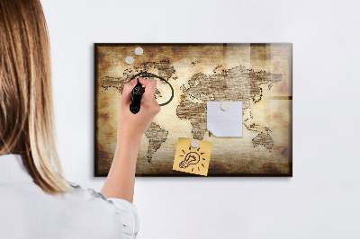 Pizarra magnética de pared con rotulador Mapa del mundo con ubicaciones de fotos