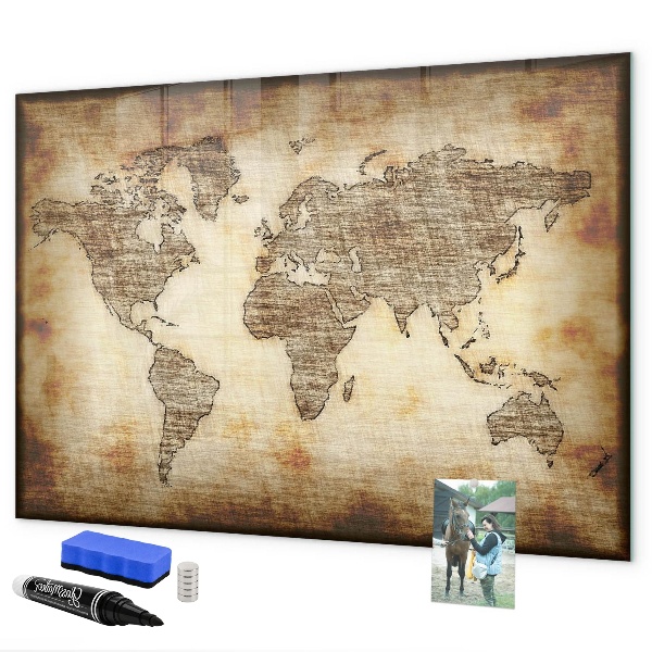 Pizarra magnética de pared con rotulador Mapa del mundo con ubicaciones de fotos