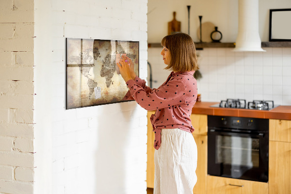 Pizarra magnética de pared con rotulador Mapa del mundo con ubicaciones de fotos