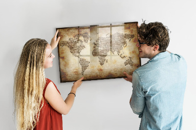 Pizarra magnética de pared con rotulador Mapa del mundo con ubicaciones de fotos