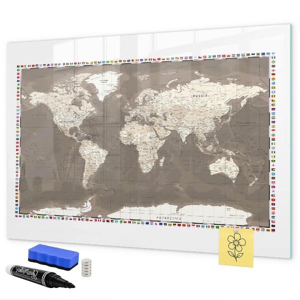 Pizarra borrable de cristal con imanes Mapa interactivo para recuerdos y notas.