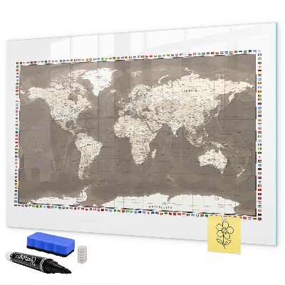 Pizarra borrable de cristal con imanes Mapa interactivo para recuerdos y notas.