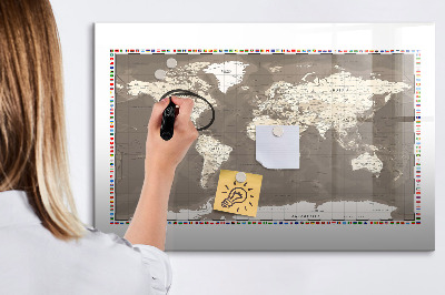 Pizarra borrable de cristal con imanes Mapa interactivo para recuerdos y notas.