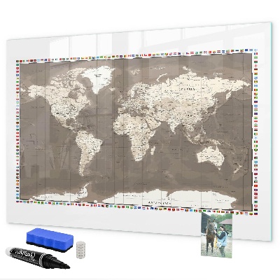 Pizarra borrable de cristal con imanes Mapa interactivo para recuerdos y notas.