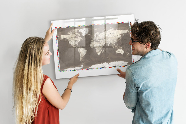 Pizarra borrable de cristal con imanes Mapa interactivo para recuerdos y notas.