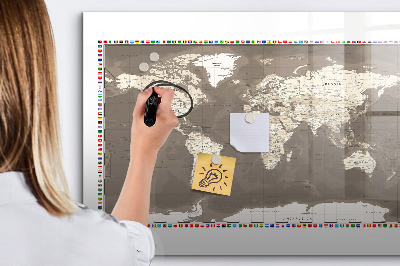 Pizarra borrable de cristal con imanes Mapa interactivo para recuerdos y notas.