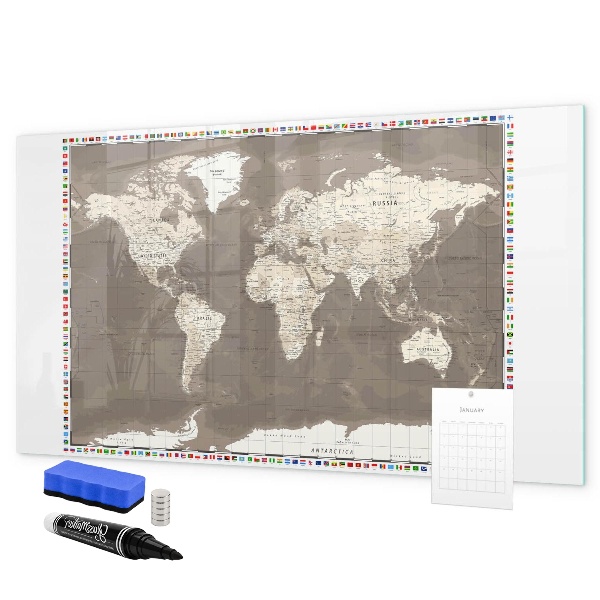 Pizarra borrable de cristal con imanes Mapa interactivo para recuerdos y notas.