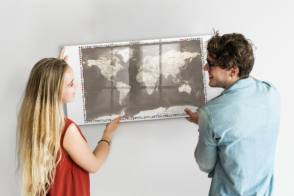 Pizarra borrable de cristal con imanes Mapa interactivo para recuerdos y notas.