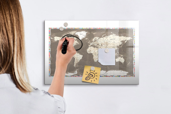 Pizarra borrable de cristal con imanes Mapa interactivo para recuerdos y notas.
