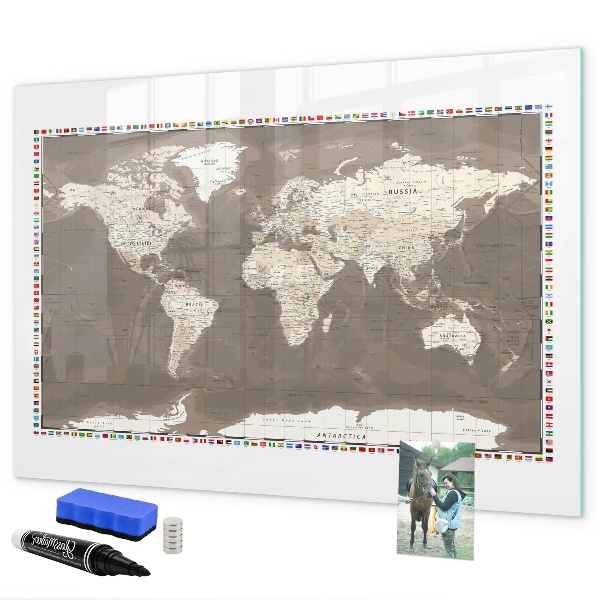 Pizarra borrable de cristal con imanes Mapa interactivo para recuerdos y notas.