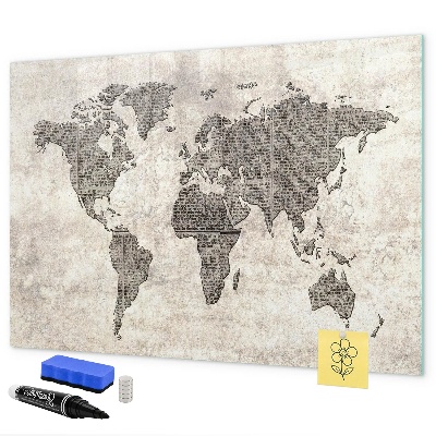 Pizarra magnética de pared con rotulador Mapa del mundo con ubicaciones de fotos