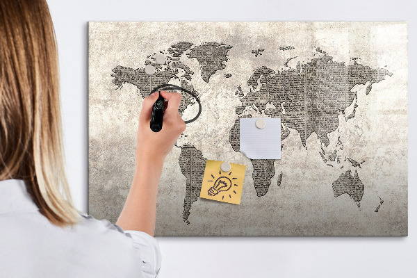 Pizarra magnética de pared con rotulador Mapa del mundo con ubicaciones de fotos