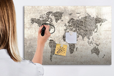 Pizarra magnética de pared con rotulador Mapa del mundo con ubicaciones de fotos