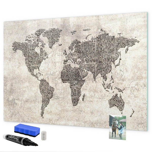 Pizarra magnética de pared con rotulador Mapa del mundo con ubicaciones de fotos