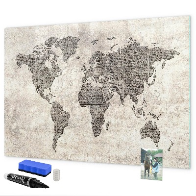 Pizarra magnética de pared con rotulador Mapa del mundo con ubicaciones de fotos