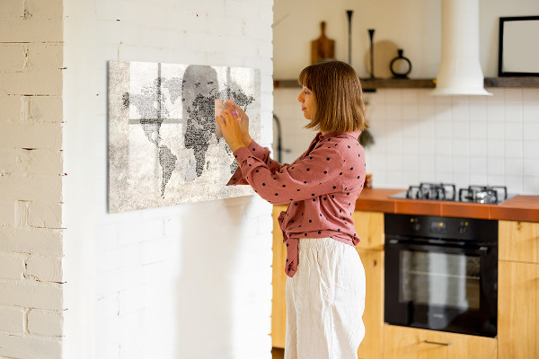 Pizarra magnética de pared con rotulador Mapa del mundo con ubicaciones de fotos