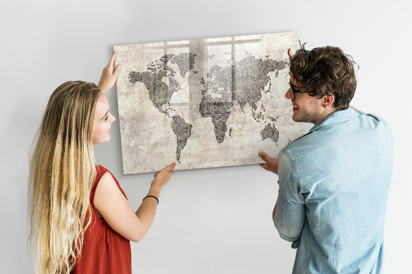 Pizarra magnética de pared con rotulador Mapa del mundo con ubicaciones de fotos