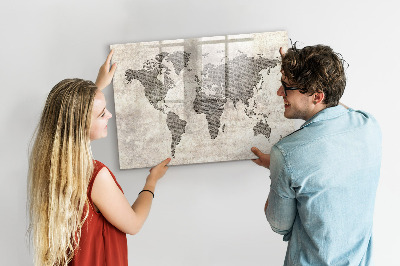 Pizarra magnética de pared con rotulador Mapa del mundo con ubicaciones de fotos
