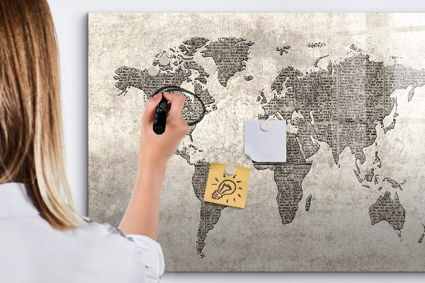 Pizarra magnética de pared con rotulador Mapa del mundo con ubicaciones de fotos