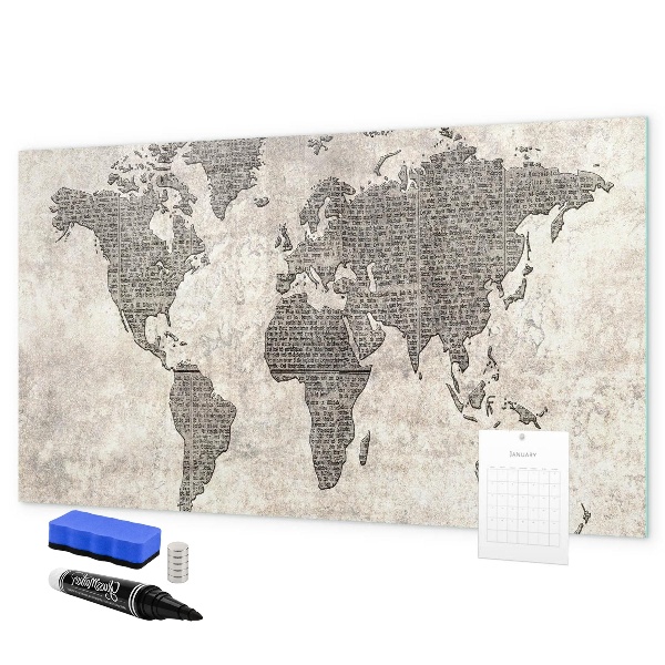 Pizarra magnética de pared con rotulador Mapa del mundo con ubicaciones de fotos