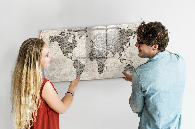 Pizarra magnética de pared con rotulador Mapa del mundo con ubicaciones de fotos