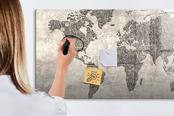 Pizarra magnética de pared con rotulador Mapa del mundo con ubicaciones de fotos