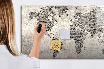 Pizarra magnética de pared con rotulador Mapa del mundo con ubicaciones de fotos