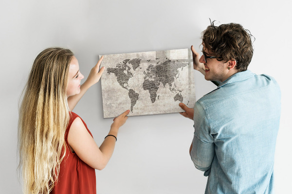 Pizarra magnética de pared con rotulador Mapa del mundo con ubicaciones de fotos