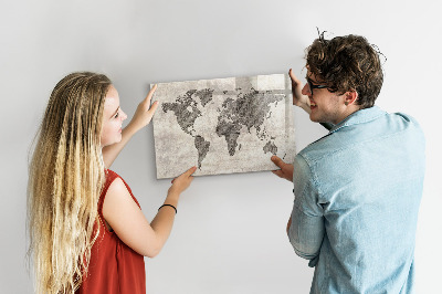 Pizarra magnética de pared con rotulador Mapa del mundo con ubicaciones de fotos