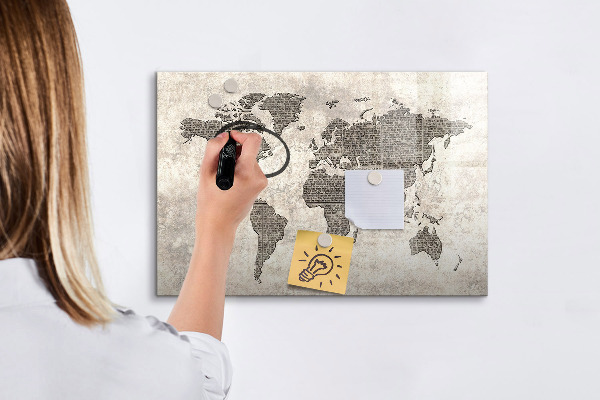 Pizarra magnética de pared con rotulador Mapa del mundo con ubicaciones de fotos