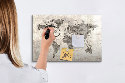 Pizarra magnética de pared con rotulador Mapa del mundo con ubicaciones de fotos