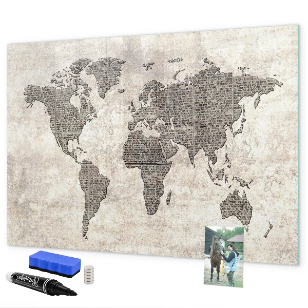 Pizarra magnética de pared con rotulador Mapa del mundo con ubicaciones de fotos